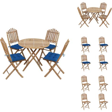 The Living Store Ensemble à manger d'extérieur pliable 5pcs avec coussins Bambou - Chaises de jardin (1/5)