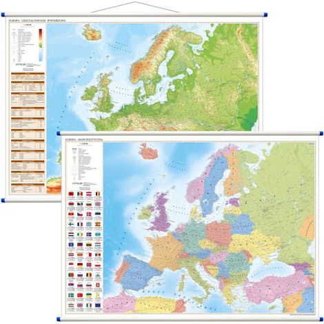 Europa 1:6.500.000. Carta murale fronte-retro. Politica e fisica. Edizione 2024. (1/5)