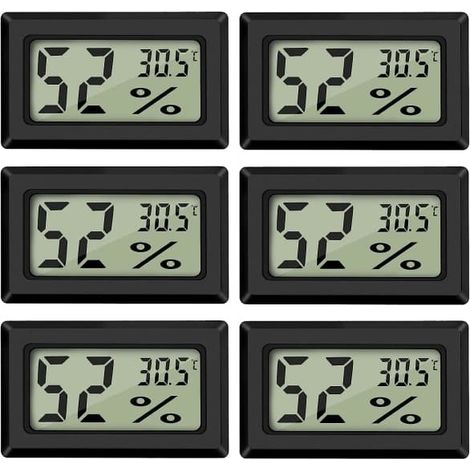 Ecleanfy - Thermomètre-hygromètre numérique Mini thermomètre-hygromètre et mesureur d'humidité numérique Noir (lot de 6 - Carré) (1/5)