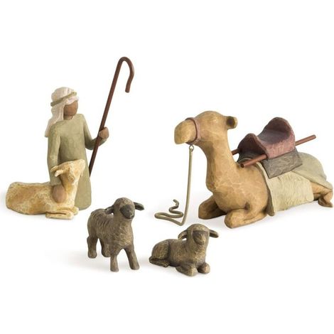 Kleine Hirtin, handgeschnitzte und handbemalte Krippenfiguren, 3er-Set (1/4)