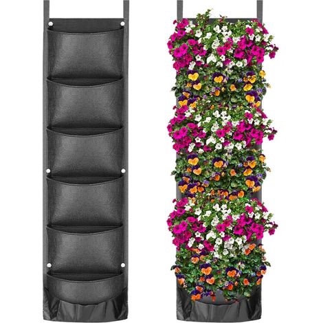 Sac de Plantation Vertical 6 Poches Sac à Plantes Mural Jardinière Suspendu Plante Verticale pour Intérieure Extérieur Jardin Balcons Décoration (Noir) (1/5)