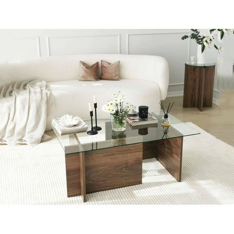 Dmora - Wohnzimmertisch Asellus, Niedriger Wohnzimmertisch, Kaffeeregal, Couchtisch für Sofa, 105x65h40 cm, Nussbaum, mit verstärkter Verpackung (1/5)