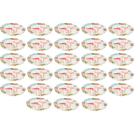 Set of 18 Round Paper Plates for Hawaiian Party with Pink Flamingo Design, Clear Print, Tropical Decoration for Party Table (1/5)