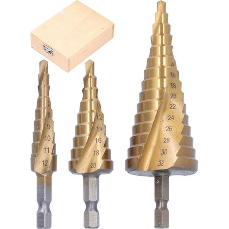 3-teiliges Set Sechskant-Stufenbohrer aus robustem, langlebigem und praktischem HSS-Spiral-Stufenbohrer