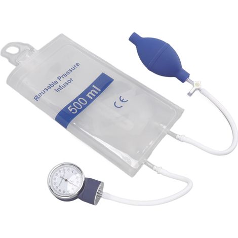 Poche de perfusion sous pression de 500 ml, transparente, avec manomètre métallique pour les premiers secours (1/5)