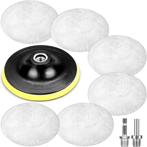 Polieraufsatz Winkelschleifer Polierhaube Polierschwamm 125mm Klett Polierscheibe Polierpads,6 Stück Wolle Polieraufsatz,Polierpad mit 6 Winkel Griff,Rundadapter,Leicht Austauschbar (1/5)