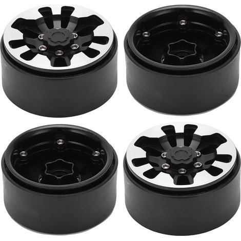 57-mm-Beadlock-Felgen aus Aluminiumlegierung, 9 Löcher, mit Muttern, für RC-Crawler-Cars (Schwarz) (1/5)