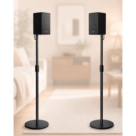 Lot de 2 Supports d'Enceinte Réglable 73-140 cm, Pied d'Enceinte Universel Supports pour Enceintes Satellites, pour Home Cinéma, Bureau et Audio, Gestion Pratique des Câbles et Installation Facile (1/5)