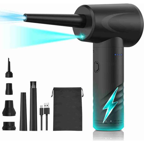 Ortviai Souffleur Électrique 3-en-1 avec Lampe LED, 50 000 tr/min, 3 Vitesses Réglables, 6 Embouts, pour Claviers PC et Gonflage