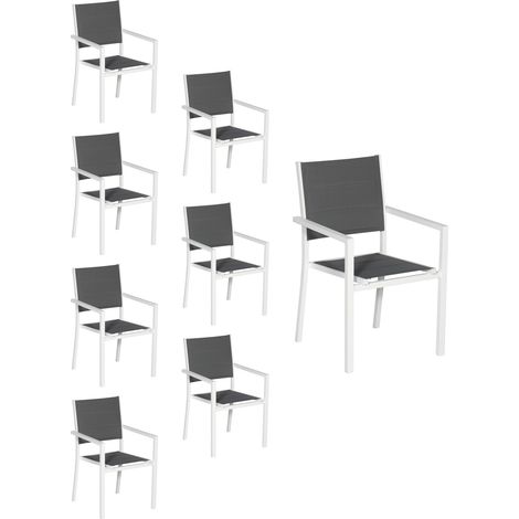 Set di 8 sedie imbottite in alluminio bianco - textilene grigio