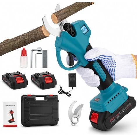 Sécateur électrique sans fil de 50 mm avec 2 batteries de 3,0 Ah, moteur sans balais de 800 W, écran LCD, protection contre la surchauffe, sécateur sans fil pour jardin, vergers, branches d'arbres (1/5)
