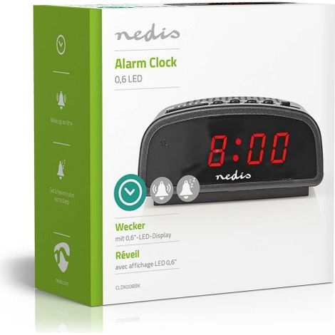 Nedis CLDK008BK Reloj despertador digital negro con LED rojo