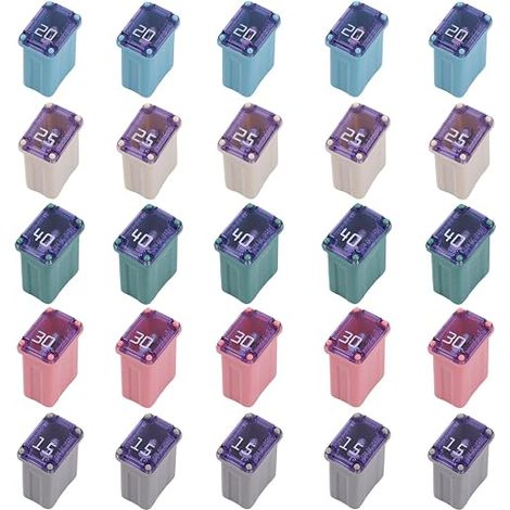 25pcs Mini Auto Case Fuses, Colorful Portable Micro Cartridge Fuse Kits Slow Action FMM Fuse for Cars SUV and Trucks (15A, 20A, 25A, 30A, 40A) (1/5)