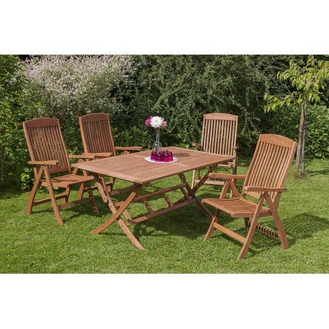 Maracaibo Set 5tlg 4 Sessel Klapptisch 160x90cm Eukalyptus