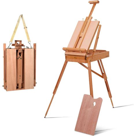 Costway – Chevalet de peintre en bois hêtre pliable 183 cm – Réglable 88 cm – Tiroir et plateau spacieux – Pour aquarelle et peinture à l'huile (1/5)