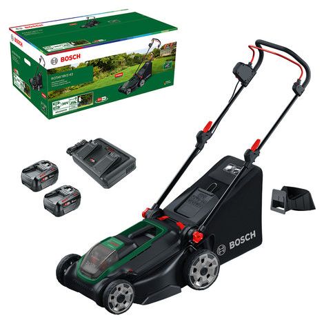 Tondeuse à gazon sans fil ROTAK 18V2-43 Bosch, 2x batterie PBA 18V 4.0 Ah et chargeur