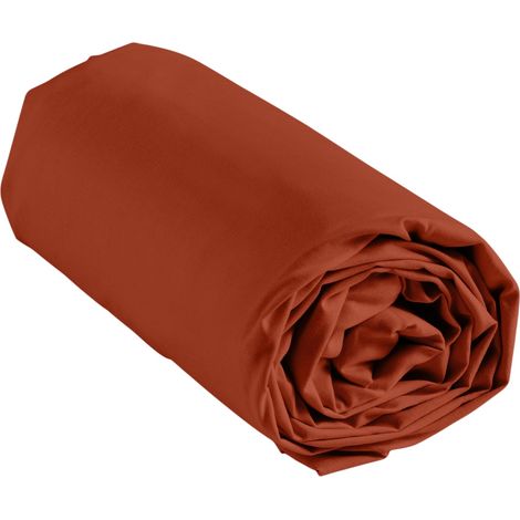 Drap housse en coton 180 x 200 cm Line terracotta