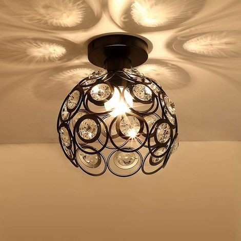 Suspension en Cristal Moderne, Mini lustre noir, plafonnier en cristal, lumières de couloir semi-encastrées