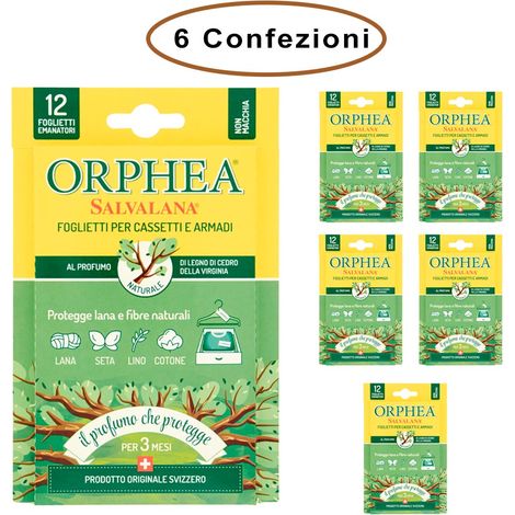 Orphea salvalana foglietti per cassetti e armadi profumo legno di cedro 6 confezioni da 12 foglietti