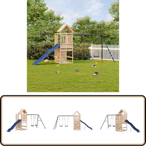Spielturm Massivholz Kiefer - Holzspielplatz - Kiefernholz - Spielturm - Schaukelset - Wellenrutsche