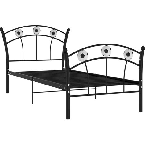 Lit adulte pour 1 personnes, Structure de lit, Assemblage Facile, avec design de football Noir Métal 90x200 cm OIB4238E (1/5)