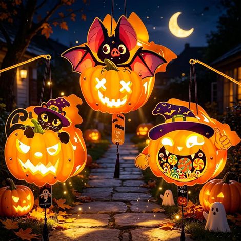 Lot 3 lanternes Halloween citrouille lumineuse LED (1/5)