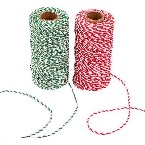 Ficelle de coton épaisse pour emballage cadeau de Noël, loisirs créatifs, 200 mètres au total (2 pièces, multicolore)