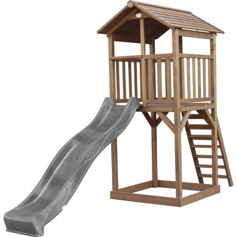 Axi Beach Tower Aire De Jeux Avec Toboggan En Gris & Bac À Sable  Grande Maison Enfant Extérieur En Marron  Cabane De Jeu En Bois Fsc