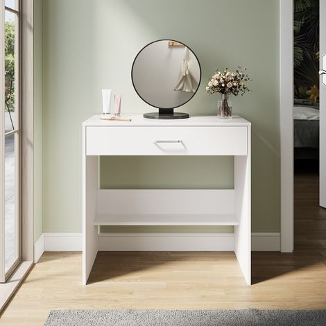 ELEGANT Dressing Table, Single Table High Gloss Dressing Cabinet with 1 Drawers and Open Compartments, Modern Design Applicable to Multiple Scenarios, White, 800×400×750mm (1/5)