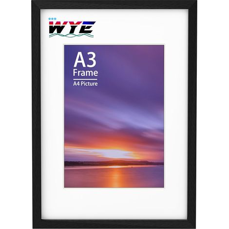 Cadre photo en bois A3, 11,7 x 16,5 pouces (29,7 x 42 cm), avec plexiglas pour montage mural, acrylique (sans verre), cadre affiche A3 noir avec passe-partout pour impression/certificat A3/A4 (1/5)