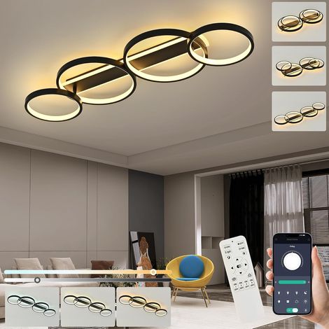 Plafonnier LED,Moderne Lampe de plafond 60W 3000K-6000K,4 anneaux ronde design Chambre Eclairage,Lampe Lustre avec Telecommande APP Dimmable,Luminaire interieur deco pour salon bureau cuisine couloir (1/5)