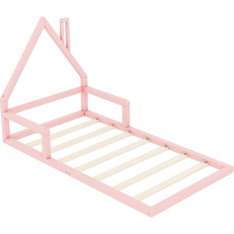 Cuna para bebé, construcción de madera maciza, diseño único en forma de casa, rosa, 90x200cm-a (1/2)