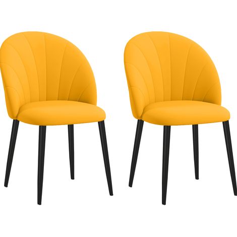 Set di 2 Sedie Sala da Pranzo, Sedie Cucina Moderne con Schienale a Conchiglia e Gambe in Metallo, Sedia in Velluto con Imbottita per Cucina, Camera da Letto, Ufficio e Soggiorno, Giallo