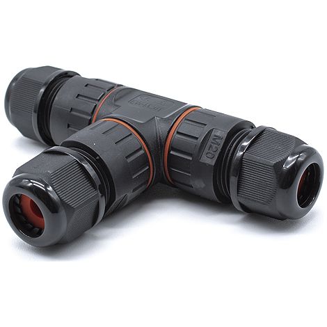 Conector de Cable Estanco 3 Contactos Tipo T IP68 corto  Negro