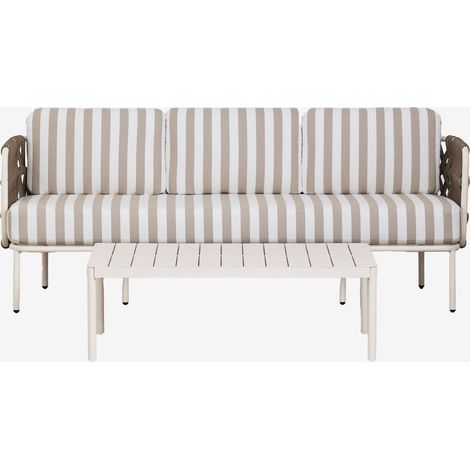 Set da giardino con divano 3 posti in corda intrecciata Tevary e tavolino in alluminio Boleni SKLUM