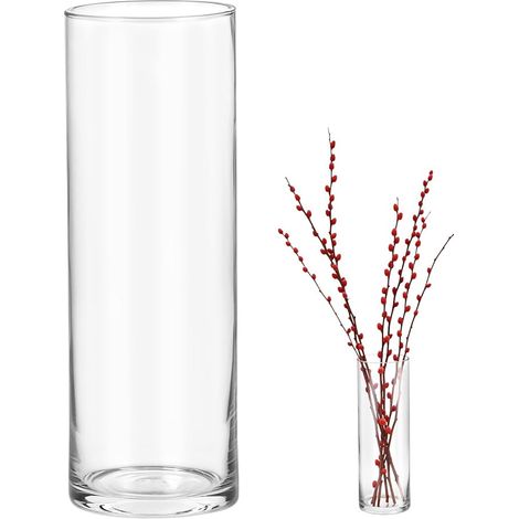 Vase Cylindrique 30x10 cm, Fleur Décoratif en Verre Transparent (1/5)