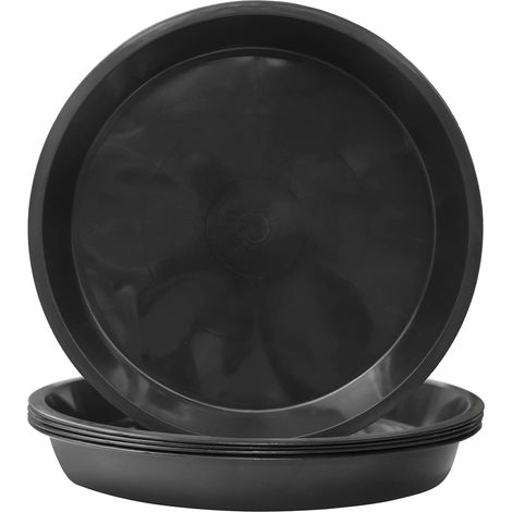 5 soucoupes noires rondes de 26 cm pour pots de fleurs, en plastique, pour jardin, intérieur et extérieur. (1/5)