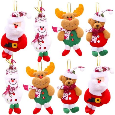 Pendentif Décoration Arbre De Noël - Lot De 8 Figurines En Peluche - Santa, Bonhomme De Neige, Renne, Ours - Intérieur (1/5)