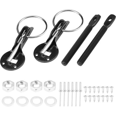 Kit universal de pasadores de capó negros para capó de coche deportivo de carreras (1/5)