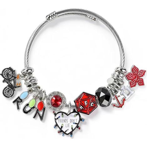 Vintage ornemental charme bracelet-manchette ouverte avec des pendentifs symboliques de guitare Pick dés, cadeau rétro réglable pour les femmes hommes cadeaux de la Saint-Valentin (1/5)
