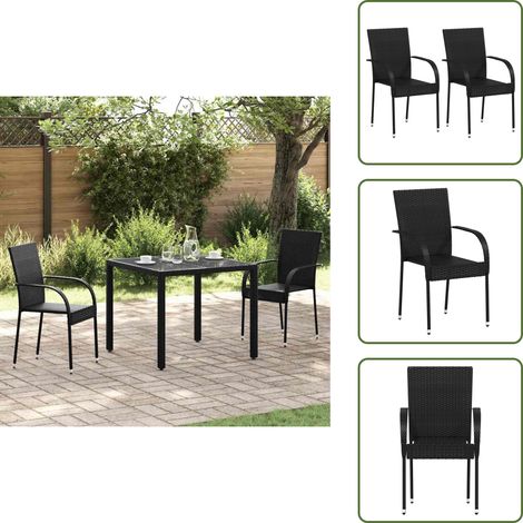 Chaises empilables d'extérieur lot de 2 Résine tressée Noir - Chaise De Jardin - Chaise Extérieure - Mobilier De Jardin - Résine Tressée - Chaise Empilable (1/5)