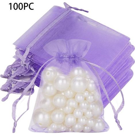 Bolsas de regalo de red (100 unidades), Bolsas de organza, Tamaño 1510cm, Bolsas transparentes para regalos de boda, joyería, Navidad, Morado (1/5)