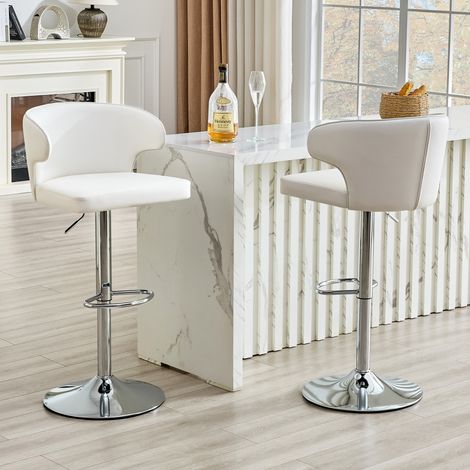 Ensemble de 2 tabourets de bar avec dossier, réglables en hauteur, pivotants à 360°, avec large base et repose-pieds, tabourets de cuisine modernes pour bar ou comptoir (tabourets uniquement). (1/4)