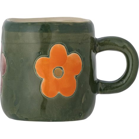 MINI Addy Tasse pour enfant 130 ml – Tasse en grès vert foncé avec motif floral, peinte à la main, pour petites mains d’enfants, passe au micro-ondes et au lave-vaisselle, 82060484 (1/3)