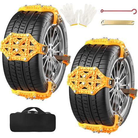 Lot de 8 chaînes à neige pour voiture, chaînes universelles d'adhérence pour pneus de 165 à 265 mm de large, chaînes antidérapantes, chaînes de dépannage avec gants et outils, chaînes pour la plupart 