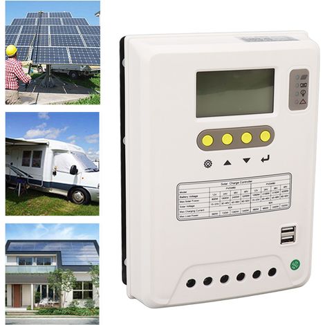 Controlador de carga solar PWM de 120 A con pantalla LCD para aleaciones de litio/aluminio, multivoltaje 12/24/36/48 V, protección extendida (1/5)