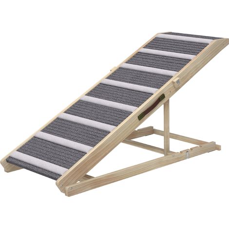 Rampe pliable pour chien à hauteur réglable (41-60 cm), rampe en bois pour animaux de compagnie avec tapis antidérapant (1/5)