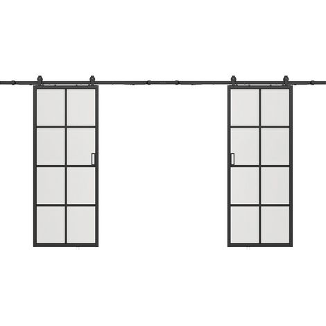 Porte scorrevole doppia esterno muro Alluminio e Vetro temperato 2 x H205 x L63 cm - WILDEN II
