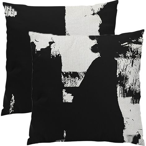 BEBUSINGOTO 2 fundas de cojín decorativas cuadradas, estampado abstracto en blanco y negro, estilo rústico, 45 x 45 cm, impresión a doble cara. (1/5)