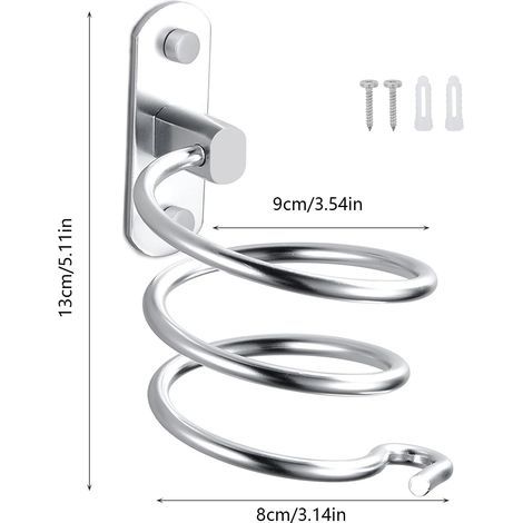 Wandmontierter Haartrocknerhalter aus Aluminium mit Kabelhalterung (Silber) (1/4)